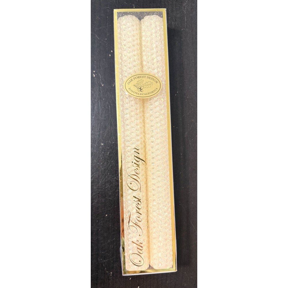 Oak Forest Gold Glitter Beeswax 10.25" Taper Candles Handmade USA Wedding NEW